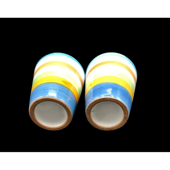 Set Of 2 Striped Ceramic Espresso/Shot Glasses 2.5x2 In Hand-Painted Multicolor - Picture 3 of 7